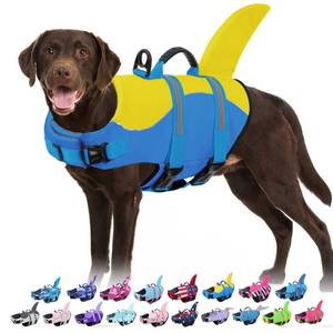lot 18011 image: Bess Bridal Dog Life Jacket - Shark Life Vest for Swimming Boating - Reflective Lifejacket Swimsuit for Small Medium Large Dogs - High Buoyancy Lifesaver Preserver with Rescue Handle, Blue Yellow L
