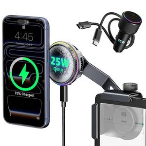 lot 18016 image: CloudValley 25W Wireless Charger Phone Mount for Tesla Model Y3 with RGB Lighting, Magnetic Extendable Metal Car Holder with Cooling Fan & 45W Adapter, Design for iPhone MagSafe 1716 Pro Max