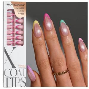 lot 18396 image: BTArtboxnails XCOATTIPS 5 Brighter Pastel French Tip Press on Nails - Medium Almond, Cat Eye Base, 4-Week Wear, Easy-to-Apply, Soak Off, Salon Quality Value at Home, 16 Size - 160 Fake Nails