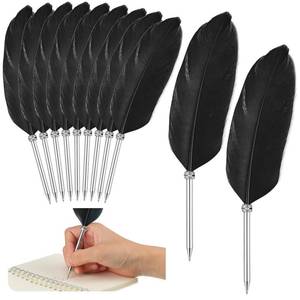 lot 18409 image: Chinco 12 Pcs Feather Ballpoint Pen Ink Quill Vintage Quills Pen Soft Fluffy Office Wedding Signature Bridal Party Supplies, 10. 6 Inches in Length(Black)
