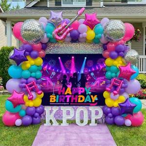 lot 18412 image: Purple pink Balloon Arch Garland Kit with backdrop Tablecloth Musical symbols Star born to shine letter mylar balloons for kpop music Birthday Decorations Y2K Movies fans Prom Party Supplies