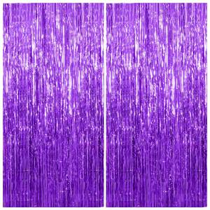 lot 18424 image: 2 Pack Foil Curtain Backdrop Purple Metallic Tinsel Foil Fringe Curtains Photo Booth Props for Birthday Wedding Engagement Baby Shower Bachelorette Christmas Holiday Celebration Party Decorations