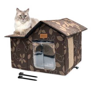 lot 18438 image: Outdoor Cat House, Cat House for Indoor and Outdoor Use - Insulated and Weatherproof��Waterproof Shelter for Stray Cats(Brown M, Support Pole)