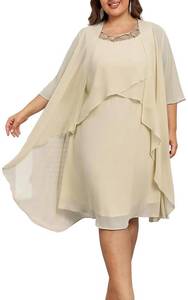 lot 18439 image: Hanna Nikole Womens Plus Size 2 Pieces Mother of The Bride Dresses with Jacket Ruffles Chiffon Short Formal Cocktail Dress Champagne 22W
