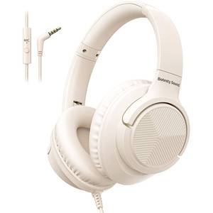 lot 18441 image: Botesty Sound Headphones Wired with Microphone, Over Ear Foldable 3.5mm Plug in Headphones Corded with 4.9ft Tangle-Free Nylon Cord for Tablet, Laptop, MP34, School, Airplane Travel (Beige)