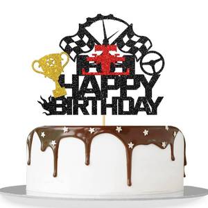 lot 18445 image: Race Car Happy Birthday Cake TopperRacing Cake DecorFast One BirthdayBaby Shower Adults Bday Party Decorations (Race Car)