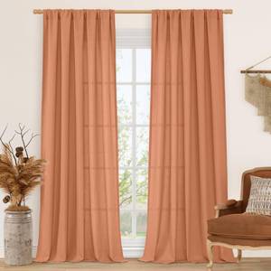 lot 18469 image: LAMIT Terracotta Linen Boho Curtains 84 inch Length 2 Panels, Light Filtering Burnt Orange Drapes Rod Pocket Western Rustic Panels for BedroomLiving Room, 52 x 84 Inch