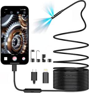 lot 18490 image: Pemamnov Dual-Lens Endoscope Camera with Light,Borescope with 8 Adjustable LED Lights 1920P HD,16.5ft Semi-Rigid,IP67Waterproof USB Inspection Camera for iPhone,Gadgets for Men��