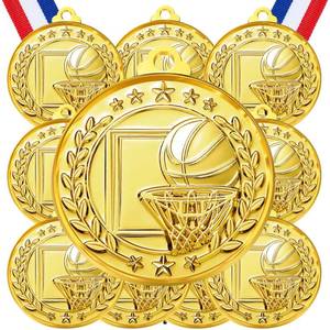 lot 18500 image: Misdary 12 Pack Medals with Neck Ribbons Team Participation Trophies for Kids Sports Awards Party Favors for Sports Competitions Celebration Gift(Gold,Basketball)