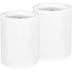 lot 19762 image: Tall Lamp Shades Set of 2, 10 Top X 10 Bottom X 13 High Large Drum Lampshades for Table Lamps Floor Lamp, White Line Fabric Lamp Shades, Easy Assembly Replacement Lampshades