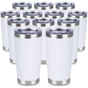 lot 19769 image: VQRRCKI 20 oz Tumbler Stainless Steel Tumblers Bulk with Lid Double Wall Insulated Coffee Tumbler Cups for Hot & Cold Drinks Powder Coated Travel Coffee Tumbler Mug Metal (White, 7 pack)