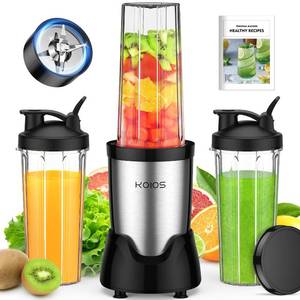 lot 19772 image: KOIOS Blender for Smoothies,Personal Blender for Shakes and Smoothies with 3  22oz To-Go Cups,22000 RPM Smoothie Maker,Detachable 6-leaf Blade Portable Blenders for kitchen,Black