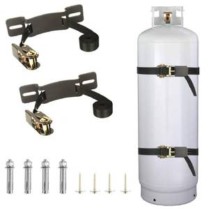 lot 19784 image: Propane Tank Holder ��Cylinder Wall Mounted Brackets, Ratchet Straps��6.6ft ��, Steel Gas Cylinder Holder, Heavy Duty Gas Cylinder Holder Wall-Mounted Bracket�� (Black 2)