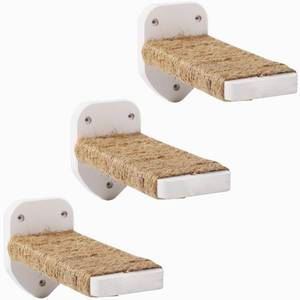 lot 19788 image: 3-in-1 Cat Climbing Wall Steps with Hemp Rope, Shelves and Perches - Wall-Mounted Cat Furniture Set with Scratching Pads (White)