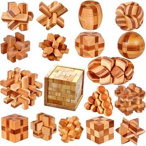 lot 19796 image: 18 Pack Wooden Brain Teaser Puzzles Stress Relief Toys Wooden Burr Puzzles Brain Teaser Puzzle with Gift Packing Box Magic Puzzle Games Toy for Kids and Adults by AHYUAN (Bamboo)