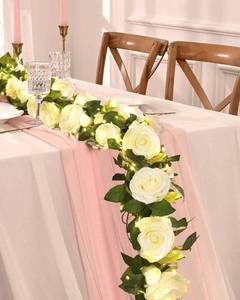 lot 19804 image: Elyum 2 Pcs Flower Garland with 19.6 Ft Lights, 13.2 Ft White Floral Garland Fake Flowers for Home Wedding Party Wall Garden Room Outdoor Decor