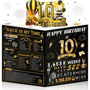 lot 20007 image: OLOSONG 10th Birthday Card for Girl Boy Son Daughter, Big Pop Up 10th Birthday Cards for Grandson Granddaughter, Back In 2016 Funny 10 Year Old Birthday Decorations