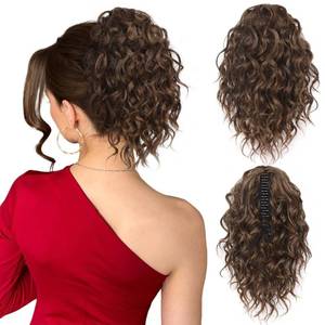 lot 20010 image: 12 Inch Clip in Ponytail, Claw Clip Ponytail Extension, Curly Pony Tails Hair Extensions, Natural Synthetic Hair Extensions Ponytail, Clip On Ponytails for Women (Color Brown Mix Orange Brown)