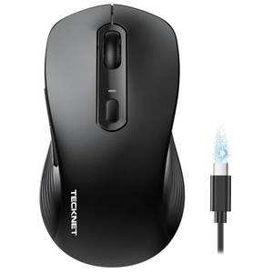 lot 20017 image: TECKNET Rechargeable Bluetooth Mouse,  USB  BT5.0  BT3.0  Wireless Mouse, Ergonomic Design, Silent Click, 6-Level 4800 DPI Wireless Mice, 3-Device Switching for Laptop, Computer, MacBook��Black��