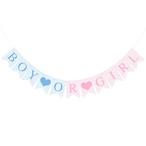 lot 20026 image: Hahafelt 1 Pcs Blue Pink Gingham Boy or Girl Banner for Party Decorations Blue Pink Pre Strung Baby Shower Boy or Girl Gender Reveal Paper Banner for Table, Wall or Mantel Display Party Decor Supplies