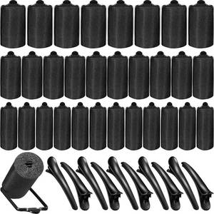 lot 20045 image: 40 Pieces Sponge Hair Rollers Satin Rollers Silk Foam Rollers Women Hair Curlers with Duck Teeth Clips for Hairdressing Styling(Multi-size,Black)