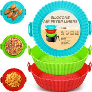 lot 20463 image: Buauty 3 Pack Air Fryer Silicone Liners 8inch Air Fryer Silicone Pot Reusable Food Grade Silicone Airfryer Liners Baking Basket Accessories Replacement of Flammable Disposable Parchment Paper (2 PACK)