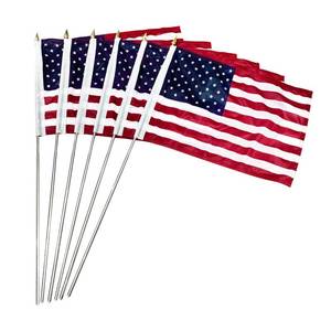 lot 20475 image: JRED 6 Pack Small American Flags on Stick, 12x18 Inch Handheld US Flags, with Retractable Stainless Steel Pole Safety Spear Top, 4th of July Decorations Independence Day