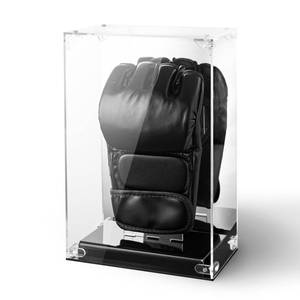 lot 20477 image: MMA Glove Display Case with Mirror Back, Single Holder, Acrylic Kickboxing Sparring Glove Half Finger Boxing Glove Display Case with Solid Base Stand, Watch The Video to Assemble