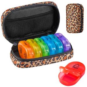 lot 20481 image: Serfeymi Weekly Travel Pill Organizer 2 Times A Day AM PM Upgraded Rainbow Pill Box 7 Day with Portable Zipper Canvas Pill Case, Medicine Organizer for Pills, Vitamins, Fish Oils - Brown 01