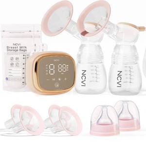 lot 20493 image: NCVI Double Electric Breast Pump 8102, Upgraded 4400mAh Battery with Night Light, Portable Breast Pump for Breastfeeding, 4 Modes & 9 Levels, LED Display, With 8 Flanges, Breastmilk Bags, Nursing Pads