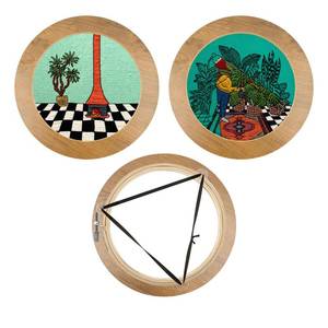 lot 20498 image: 3 Sets Embroidery Display Frame with Bamboo Hoops, 8 Inch Round Wall Mounted Embroidery Hoop Frame for Finished Cross Stitch, Needlework, DIY Art Craft Sewing Decoration