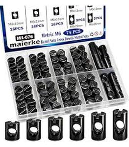 lot 6127 image: Maierke M6 Metric Barrel Nuts Cross Dowels Slotted Nuts Set 74 Pieces