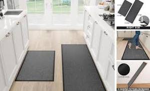 lot 14473 image: KIMODE Kitchen Floor Mat 2 Piece Set - Black Cushioned Anti-Fatigue Mats