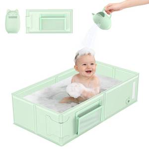 lot 1407 image: YomauiYee Baby Bathtub Green, Converts Shower to Tub, Foldable Toddler Tub with Rinse Cup, No Assembly Easy to Clean, Portable Collapsible Bath Tub for 6M-5Y, Travel Camping Hotel