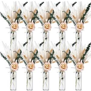 lot 1423 image: Qinyoung 10 Set Dried Pampas Grass Centerpiece for Wedding Baby Shower Party 10 Glass Flower Jars 10 Artificial Roses 80 Dried Pampas Grass with Rope for Rustic Bridal Farmhouse Decoration(Champagne)