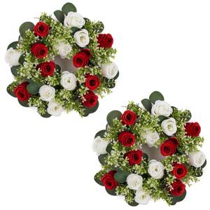 lot 1426 image: NUPTIO Candle Rings Wreaths Centerpieces 13.4 Inch Crimson & White Flower Rose Wreath for Wedding Party Christmas Table Decorations - Spring Summer Front Door Porch Decor 2 Pcs