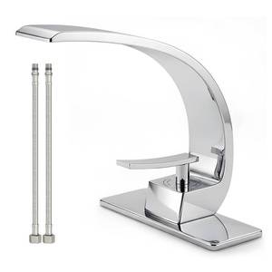 lot 1431 image: Geobella Bathroom Sink Faucet Modern Single Hole 1-Handle Faucet, Chrome Solid Brass Faucets, Mount Curved Lavatory Faucets Mixer Tap
