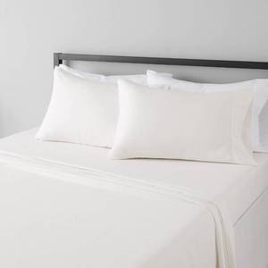 lot 1451 image: Amazon Basics Lightweight Super Soft, Wrinkle-Free, Breathable Microfiber 4 Piece Bed Sheet Set with 14-Inch Deep Pockets, Queen, Cream, Solid