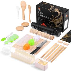 lot 1452 image: Yang Gien Sushi Making Kit, 27 in 1 Premium Sushi Maker, Suitable for BeginnersProfessional Sushi Makers with Sushi Bazooka Roller, Bamboo Sushi Mats, Musubi Presses, Onigiri Mold, Guide Book & More