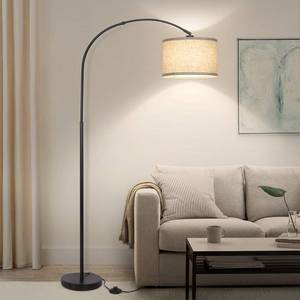 lot 1458 image: Seaside village Arc Floor Lamps for Living Room, Modern Standing Lamp with Adjustable Hanging Drum Shade, Tall Pole Lamp with Foot Switch, Over Couch Arched Reading Light for Bedroom, Office (Black)