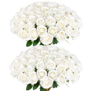 lot 1459 image: Rowfad 60 Pcs Artificial Roses Bulk Velvet Silk White Roses White Roses for Wedding Centerpieces Bridal Bouquet Mohters Day Valentines Day Home Decor (60, White)