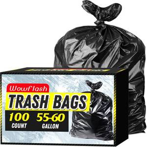 lot 1492 image: 100 Count 55-60 Gallon Trash Bags, Sturdy & Tear-Resistant Commercial Can Liners 55 Gallon, Large Garbage Bags, Large Black Trash Bags for Commercial, Lawn and Leaf Bags