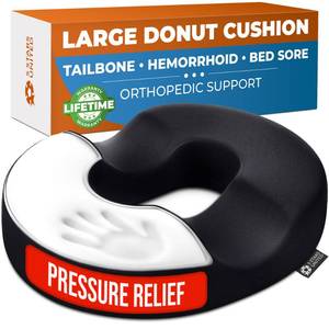 lot 1502 image: 5 STARS UNITED Donut Pillow Hemorrhoid Tailbone Cushion �� Large Floor Cushion for Pain Relief �� Coccyx, Prostate, Sciatica, Pelvic Floor, Pressure Sores, Pregnancy, Postpartum Recovery, Black