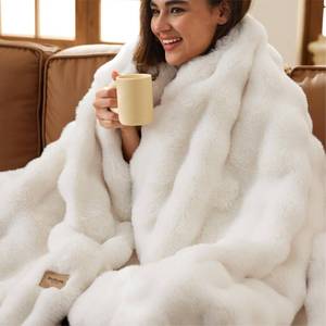 lot 1504 image: Bedsure GentleSoft Fluffy Faux Fur Throw Blanket for Couch, Soft Fuzzy Fleece Blankets & Throws, Cream Bed Decor Cozy Gifts for Women Teen Girls, Minky Thick Warm Plush Gifts for Birthday, Anniversary