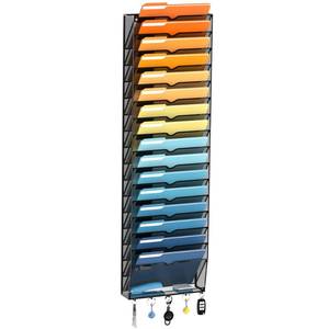 lot 1513 image: SUPEASY 17-Tier Wall File Holder Organizer with Hooks, Mesh Hanging File Organizer, Mail Organizer Wall Mounted for Papers, Folders, Office Magazine Rack, Black