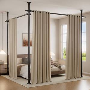 lot 1515 image: Room Divider for Room Separation No Drilling, Adjustable Floor to Ceiling Tension Curtain Rod 3.3-10ft(H) 39-71inch(W), Heavy Duty Freestanding Partition Privacy Wall Divider Space Separator, Black