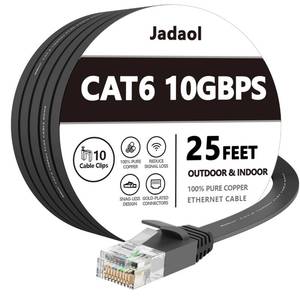 lot 2270 image: Jadaol Cat 6 Ethernet Cable 25 ft, 10Gbps Support Cat8 Cat7 Network, Flat RJ45 LAN Patch Cable, High-Speed Wired Internet Cable for Router, Modem, Switch, Gaming Consoles, PC, Streaming Devices, Black