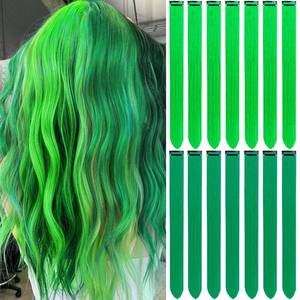 lot 2308 image: LADYAMZ Green Hair Extensions Clip in 14 PCS, 22 In Colored St Patricks Day Party Highlights,Synthetic Long Straight Colorful Hairpieces for Girls Women Kids Cosplay Gift(Neon GreenForest Green)