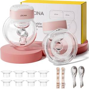 lot 2311 image: Wearable Breastfeeding Pump Hands Free of Long Battery Life, Portable Electric Breast Pump with 3 Modes and 9 Levels, LED Display, Anti-backflow, 1618202224mm Flanges & Inserts, 2 Pack (Pink)