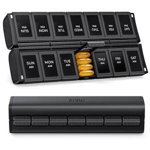 lot 2313 image: PULIV Weekly Pill Organizer 2 Times a Day with Magnetic Foldable Design for Dual Protection, Large AM PM Pill Box Case for Travel, Compact Medication Organizer for Vitamins, Fish Oils and Supplements